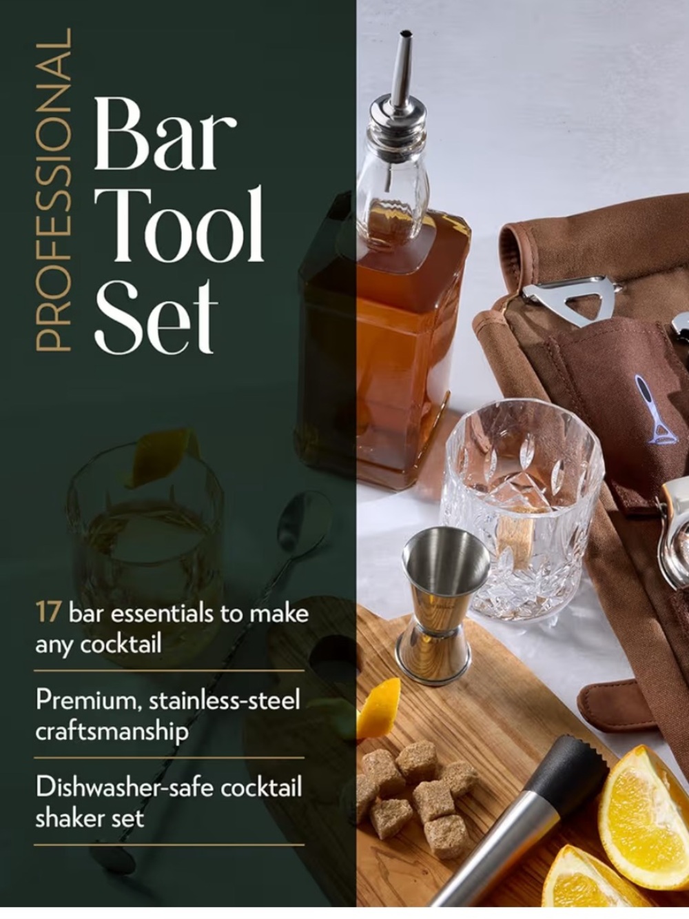 Barillio 17 Piece Bartender Kit Waxed Canvas Bag - Picture 4 of 9